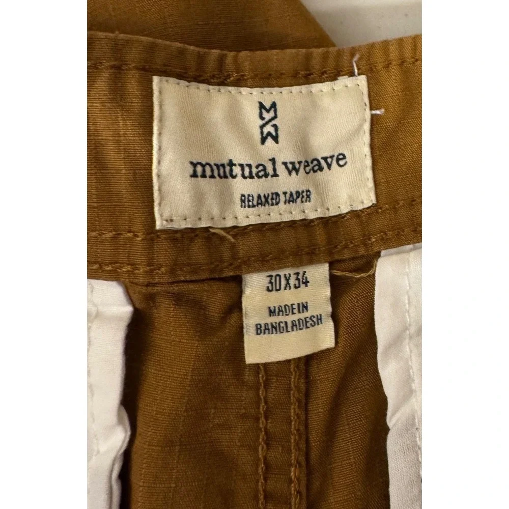 Mutual Weave Cargo Pants Men 30x34 Brown Relaxed Taper Ripstop Cotton UtilityNEW